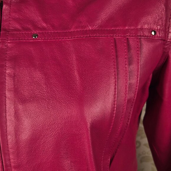 Vintage Wilson's Leather Sz Medium Bright Pink Leather Jacket Zip Front Pintuck - Picture 3 of 14